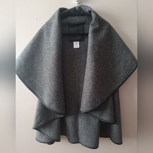 Roots Boiled Wool Sculptural Vest Gray Sleeveless Jacket Leather Trim Layering S